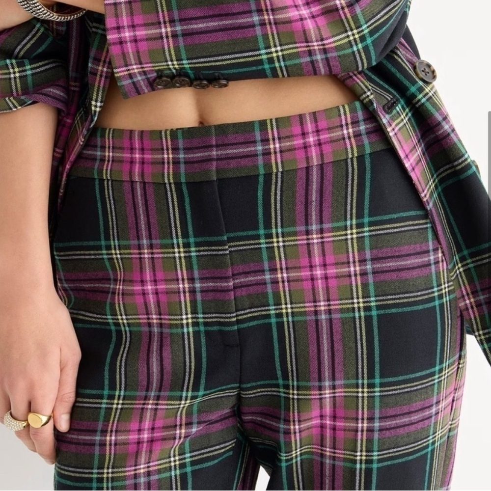 J.Crew Kate Pink Stewart Tartan Plaid Wool Blend Pants Women’s Size 20 Straight - Picture 2 of 9